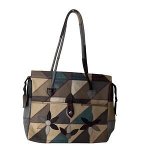 Vintage Mexican Patchwork Leather Tote – Multicolor Floral Boho
